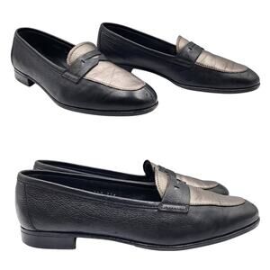 Vtg Gravati per Richards Greenwich Black Pewter Leather Loafer Made in Italy 7.5